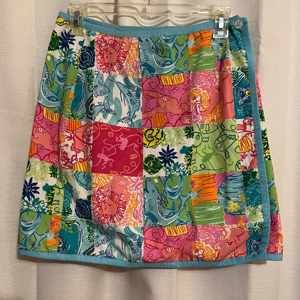Lilly Pulitzer White label Multicolor Patchwork Mini Skirt Reversible Size 4